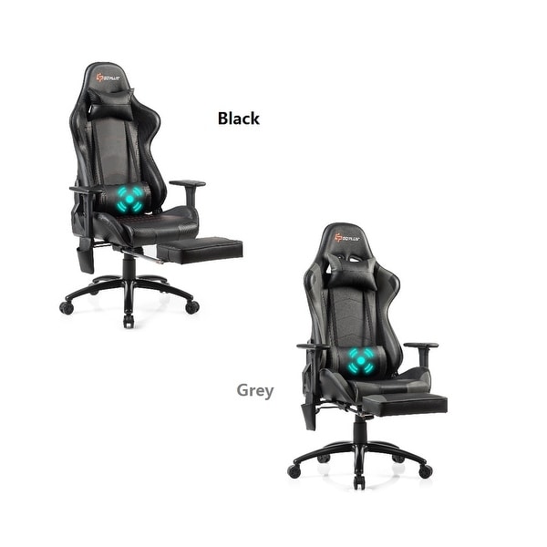 Goplus Massage Gaming Chair Adjustable Reclining Racing Chair